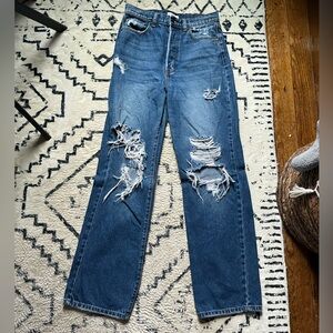 Dark Blue Baggy Ripped Jeans- Size 7